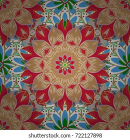 Beige, neutral and red hand drawn pattern. Vector pattern. Doodle flowers seamless pattern. Art inspibeige, neutral and red style flowers and leaves background.