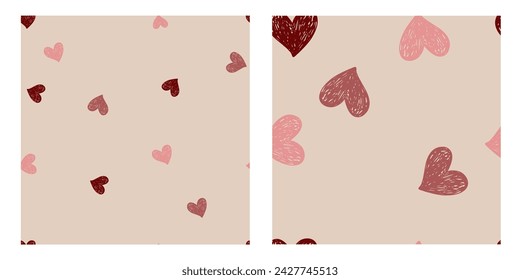 Beige Neutral seamless pattern love Valentine's Day minimalist scandinavian wrapping paper, wallpaper, backdrop, pink doodle.