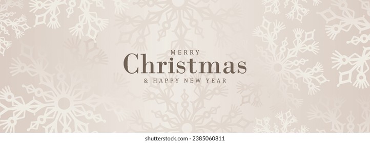 Beige New Year and Christmas background with snowflakes. Festive delicate banner, poster, card, cover.