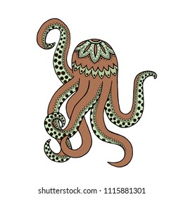 Beige octopus tangle pattern. Doodle tentacles. Vector illustration