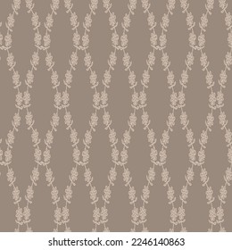 Beige ogee foliage vector seamless pattern background with hand drawn ornamental leaves. Neutral elegant geometric foliage deocrative backdrop. Botanical lattice repeat for flyer, packaging, template