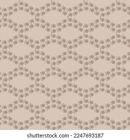 Beige ogee foliage vector seamless pattern background with hand drawn ornamental leaves. Neutral elegant geometric foliage deocrative backdrop. Botanical lattice repeat for flyer, packaging, template