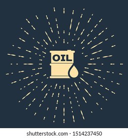 Beige Oil barrel icon isolated on dark blue background. Oil drum container. For infographics, fuel, industry, power, ecology. Abstract circle random dots. Vector Illustration