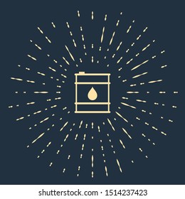 Beige Oil barrel line icon isolated on dark blue background. Oil drum container. For infographics, fuel, industry, power, ecology. Abstract circle random dots. Vector Illustration