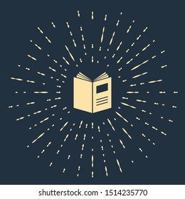 Beige Open book icon isolated on dark blue background. Abstract circle random dots. Vector Illustration