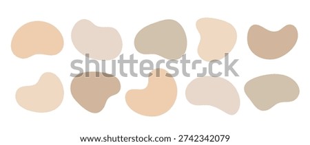 Beige organic shape box collection. Irregular liquid frame set. Abstract amoeba blobs, blotches, drops or stains bundle. Vector cream border design templates for label, sticker, banner, poster, flyer