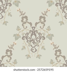 Beige ornamental pattern. Seamless plant pattern.