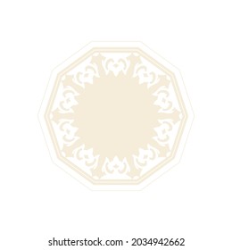 Patrón redondo ornamental beige sobre fondo blanco. Diseño de plantilla de tarjeta. Ilustración vectorial.