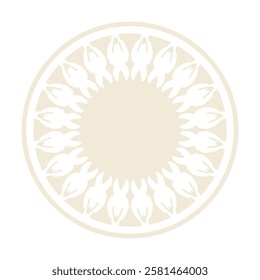 Beige ornamental round pattern on white background. Card template design. Vector illustration.