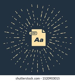 Beige OTF file document. Download otf button icon isolated on dark blue background. OTF file symbol. Abstract circle random dots. Vector Illustration