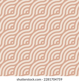 Beige overlapping circles. Geometric line circle abstract background seamless pattern vector design.
