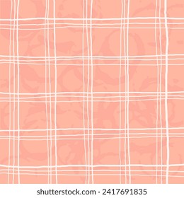 beige, pale, pink, white background with brush texture effect, weave plaid style fine broken lines. Irregular check repeat pattern. Square diagonal shape, grunge noise texture, distortion