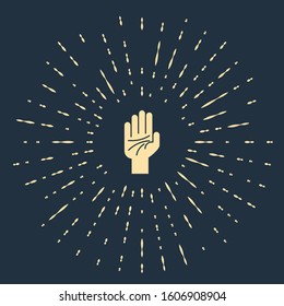 Beige Palmistry of the hand icon isolated on blue background. Abstract circle random dots. Vector Illustration