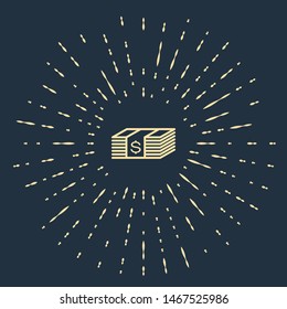Beige Paper money american dollars cash icon isolated on dark blue background. Money banknotes stack with dollar icon. Bill currency. Abstract circle random dots. Vector Illustration