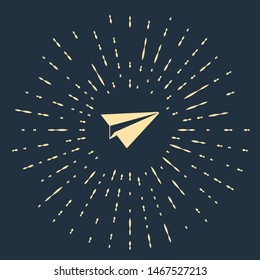 Beige Paper plane icon isolated on dark blue background. Paper airplane icon. Aircraft sign. Abstract circle random dots. Vector Illustration