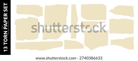 Beige Paper Ripped Torn Shape Silhouette Set. Cut Edge Rip Torn Paper Piece Frame Kit. Vector Isolated Clipart Elements in White Background