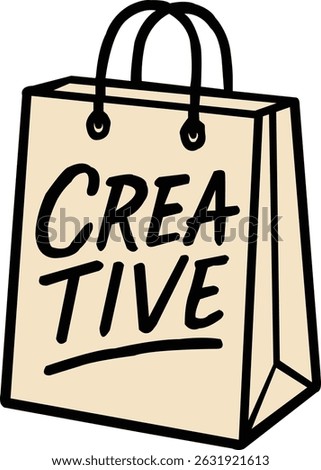 Beige paper shopping bag with bold hand drawn creative text and black outlines ideal for branding and design themes