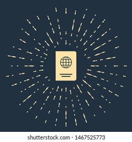 Beige Passport with biometric data icon isolated on dark blue background. Identification Document. Abstract circle random dots. Vector Illustration