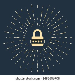 Beige Password protection and safety access icon isolated on dark blue background. Lock icon. Security, safety, protection, privacy concept. Abstract circle random dots. Vector Illustration