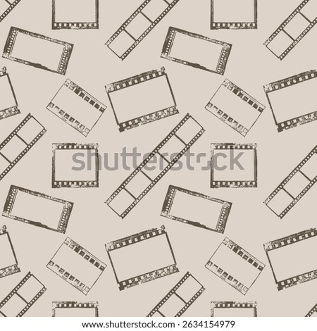 Beige pattern with film frame prints, vintage grunge background.