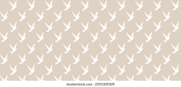 Beige pattern with white silhouette of birds flight background	