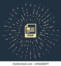 Beige PDF file document. Download pdf button icon isolated on dark blue background. PDF file symbol. Abstract circle random dots. Vector Illustration