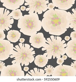 beige peonies on a grey background. seamless pattern