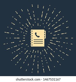 Beige Phone book icon isolated on dark blue background. Address book. Telephone directory. Abstract circle random dots. Vector Illustration
