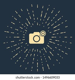 Beige Photo camera and gear icon isolated on dark blue background. Adjusting app, service concept, setting options, maintenance, repair, fixing. Abstract circle random dots. Vector Illustration