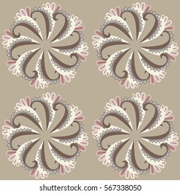 Beige, pink, blue, white round element pattern on beige, design element stock vector illustration