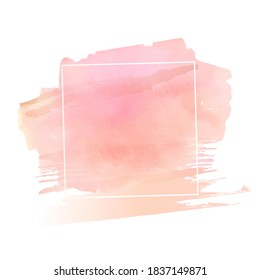 Beige and pink natural watercolor texture in a white square shape frame. Modern graphic design. Vector banner. Hand drawn monochrome design element.