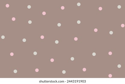 Beige and pink polka dots on a coffee background. Seamless pattern. Background for paper, cover, fabric, textile, dishes, interior decor.