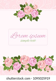 Beige and pink roses vector wedding invitations with place for text.  Floral design for greeting card, copy space