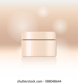 beige and pink vector cream jar, container for cosmetic products on abstract background for ad. Realistic 3d mockup, cosmetic template in vector. original design