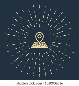 Beige Placeholder on map paper in perspective icon isolated on dark blue background. Abstract circle random dots. Vector Illustration