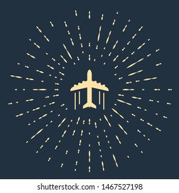 Beige Plane icon isolated on dark blue background. Flying airplane icon. Airliner sign. Abstract circle random dots. Vector Illustration
