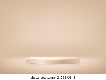 Podio beige en la sala de crema. Escena mínima abstracta del cilindro con la plataforma geométrica. Espacio para vender productos en el Sitio web. Telón de fondo de negocios. Ilustración vectorial.