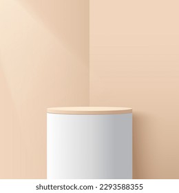 Beige podium platform to show product with natural light background. Beige minimal scene for product display presentation