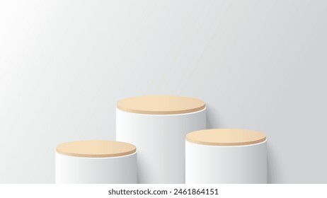 Beige podium platform to show product on white background. White minimal scene for product display presentation. Vector illustration