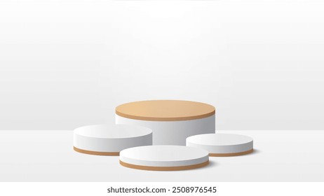 Beige podium platform to show product on white background. White minimal scene for product display presentation. Vector illustration