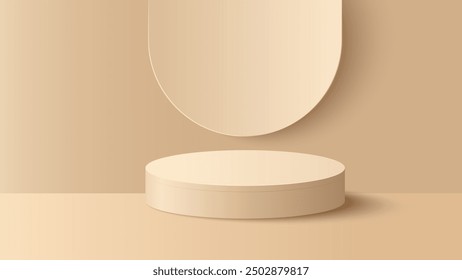 Beige podium to show product with circle background. Beige minimal scene for product display presentation. Vector illustration
