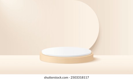 Beiges Podium, um das Produkt mit kreisförmigem Hintergrund zu zeigen. Beige Minimalszene für Produktpräsentation. Vektorgrafik