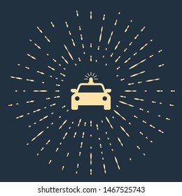 Beige Police car and police flasher icon isolated on dark blue background. Emergency flashing siren. Abstract circle random dots. Vector Illustration