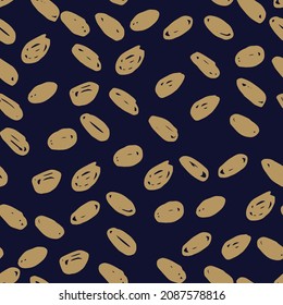 Patrón abstracto sin fisuras del punto de polka beige sobre fondo azul oscuro. Diseño de vectores para textiles, fondos, ropa, papel de envoltura, tela y papel pintado. Ilustración de moda sin fisuras.