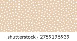 Beige polka dot seamless pattern. Ecru and white dots background. Abstract simple confetti texture for dress print, wrapping paper, fabric and textile swatch. Pastel repeated dotted wallpaper. Vector