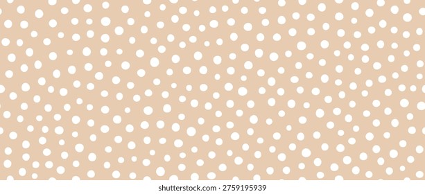 Beige polka dot seamless pattern. Ecru and white dots background. Abstract simple confetti texture for dress print, wrapping paper, fabric and textile swatch. Pastel repeated dotted wallpaper. Vector