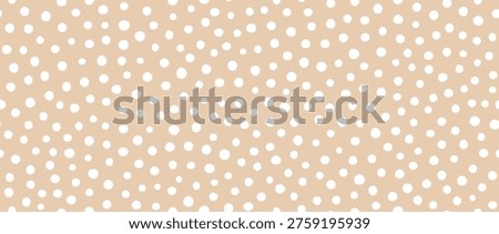 Beige polka dot seamless pattern. Ecru and white dots background. Abstract simple confetti texture for dress print, wrapping paper, fabric and textile swatch. Pastel repeated dotted wallpaper. Vector
