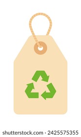 A beige price tag with a green recycling symbol in flat vector illustration style, symbolizing the importance of purchasing eco-friendly and sustainable products