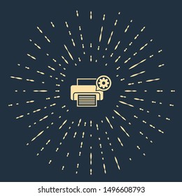 Beige Printer and gear icon isolated on dark blue background. Adjusting app, service concept, setting options, maintenance, repair, fixing. Abstract circle random dots. Vector Illustration