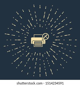 Beige Printer with screwdriver and wrench icon isolated on dark blue background. Adjusting, service, setting, maintenance, repair, fixing. Abstract circle random dots. Vector Illustration